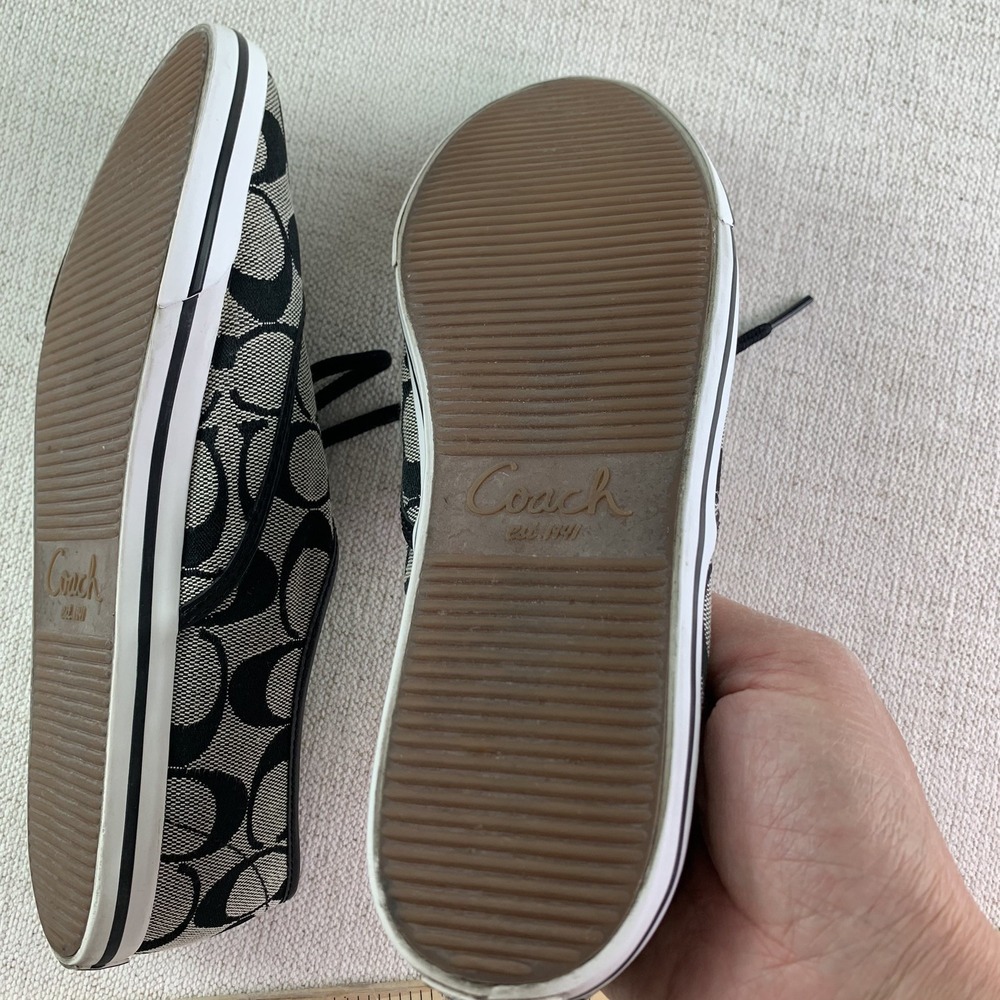 Coach women 7B  Audrina Q368 Black Gray Monogram Canvas Low Top Sneakers